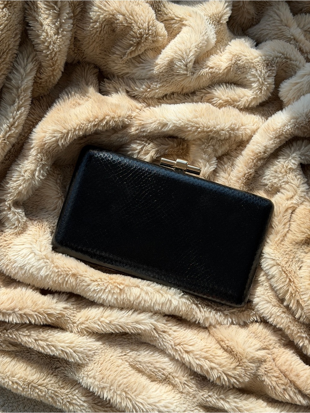 GUESS Black Python Clutch with Gold Handle